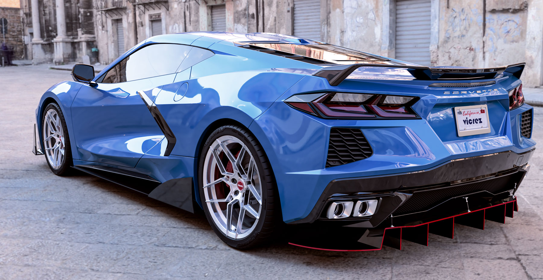 Blue Corvette C8 x Vicrez VXF Forged Wheels (Finished in Brushed Aluminum)