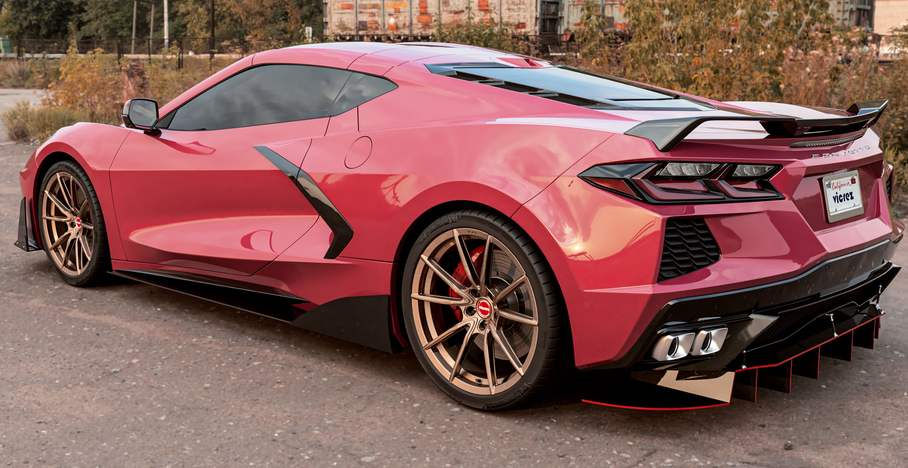 Red Corvette C8 x Vicrez VSF Forged Wheels (Finished in Brushed Bronze)