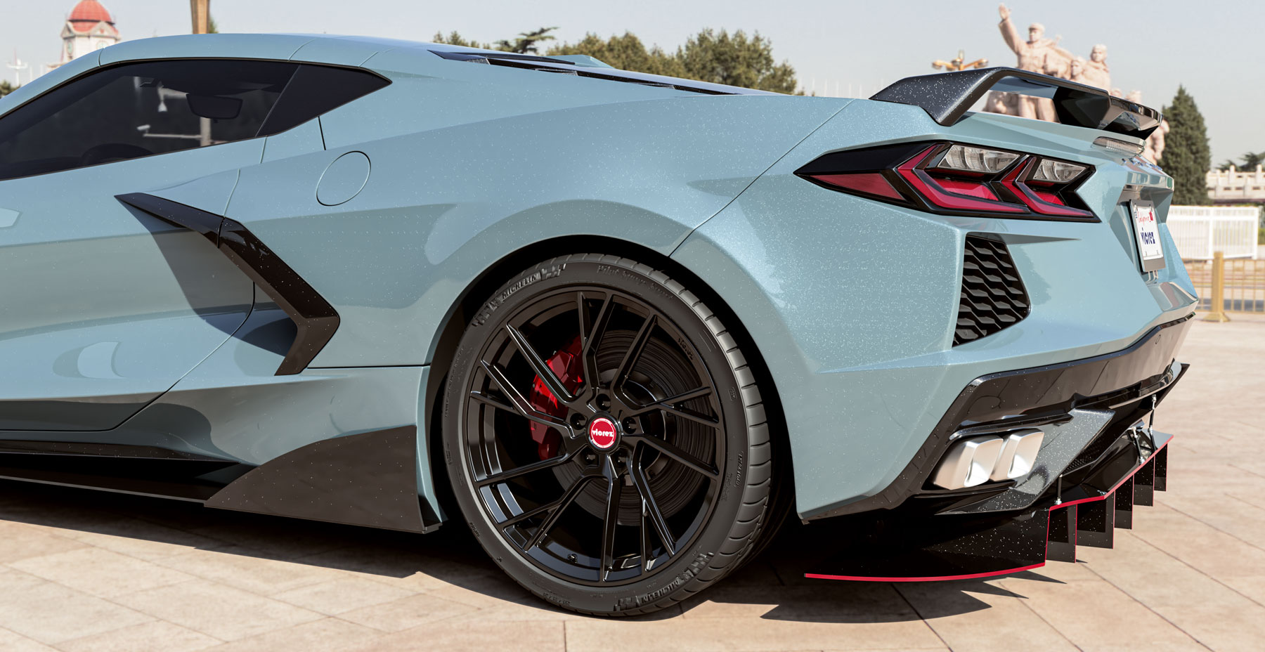 Shadow Gray Metallic Corvette C8 x Vicrez VYF Forged Wheels (Finished in Gloss Black)
