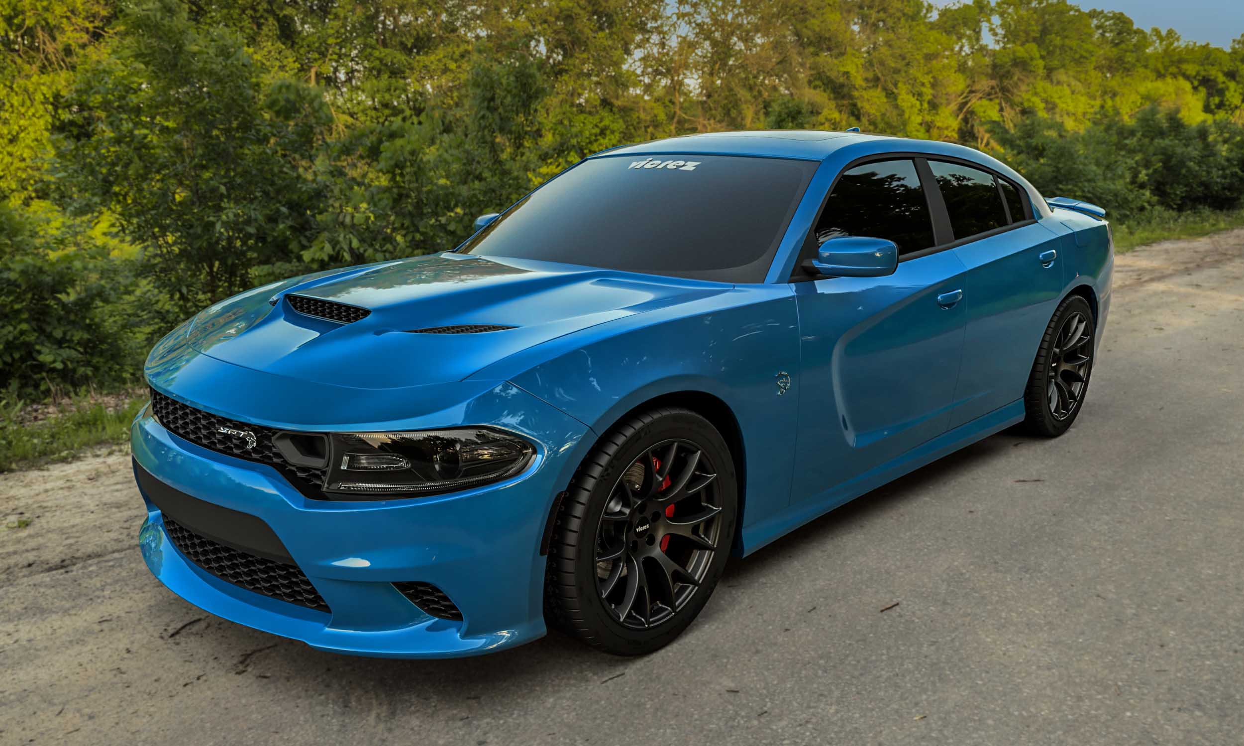 Red Octane Dodge Charger Widebody x Hellcat Widebody Style Matte Black Wheel