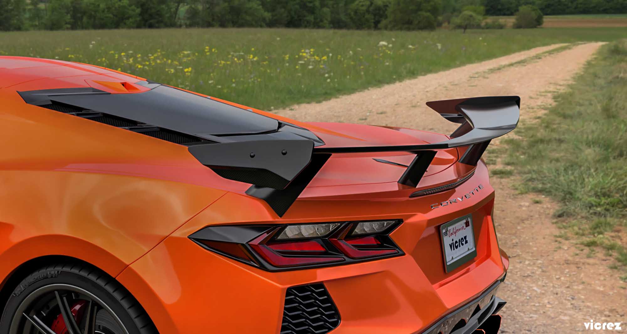 Vicrez High Wing Carbon Fiber Rear Spoiler vz102208 | Chevrolet Corvette C8 2020-2021