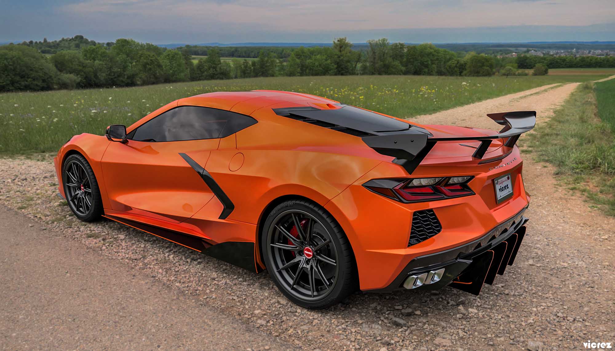 Vicrez High Wing Carbon Fiber Rear Spoiler vz102208 | Chevrolet Corvette C8 2020-2021