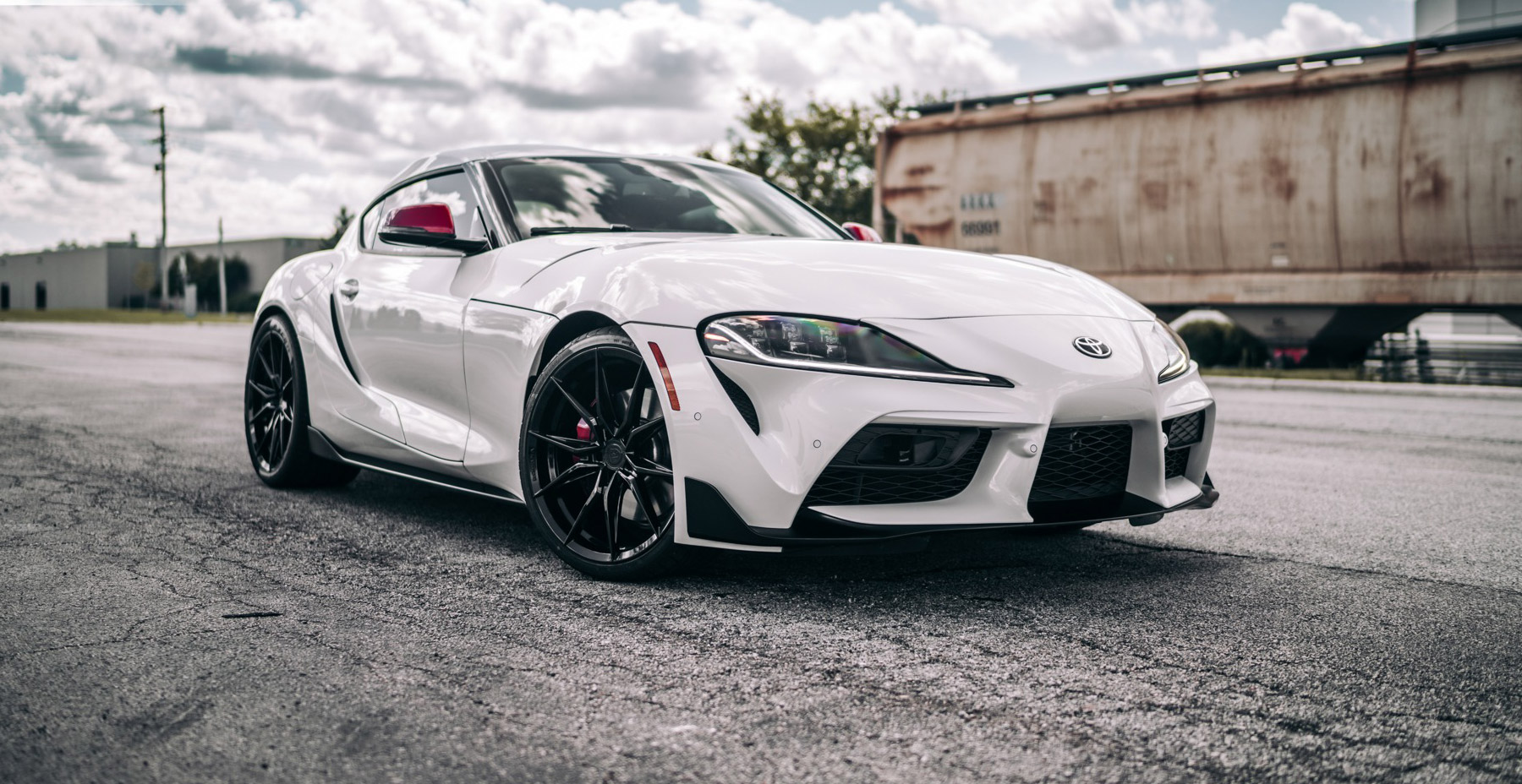 White Toyota Supra x Rohana RFX13 Wheels (Finished in Gloss Black)